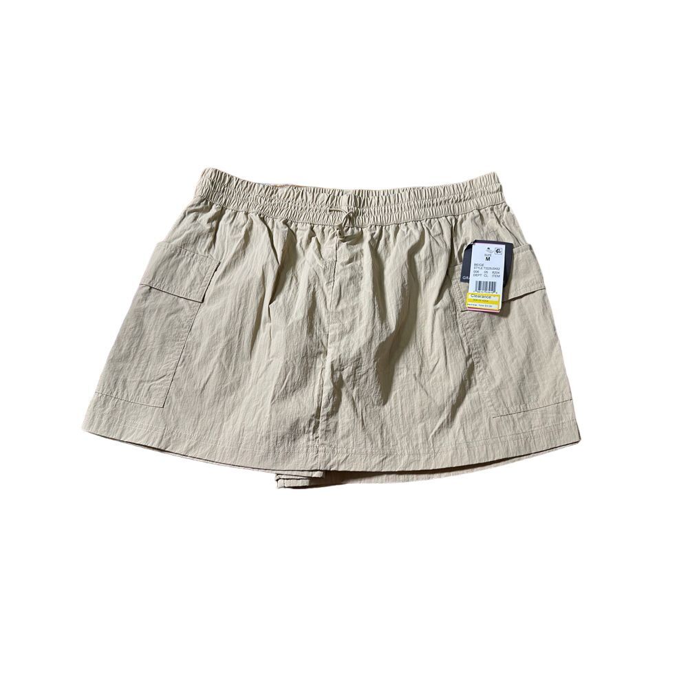 Grayson threads Casual Beige Cotton Skort‎ with Elastic Waist and Pockets